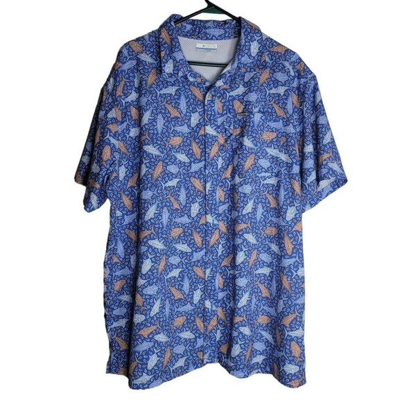 Columbia Fishing Shirt Button Down Mens XL Deep Sea Ocean Sword Tuna Hawaiian - Picture 13 of 13
